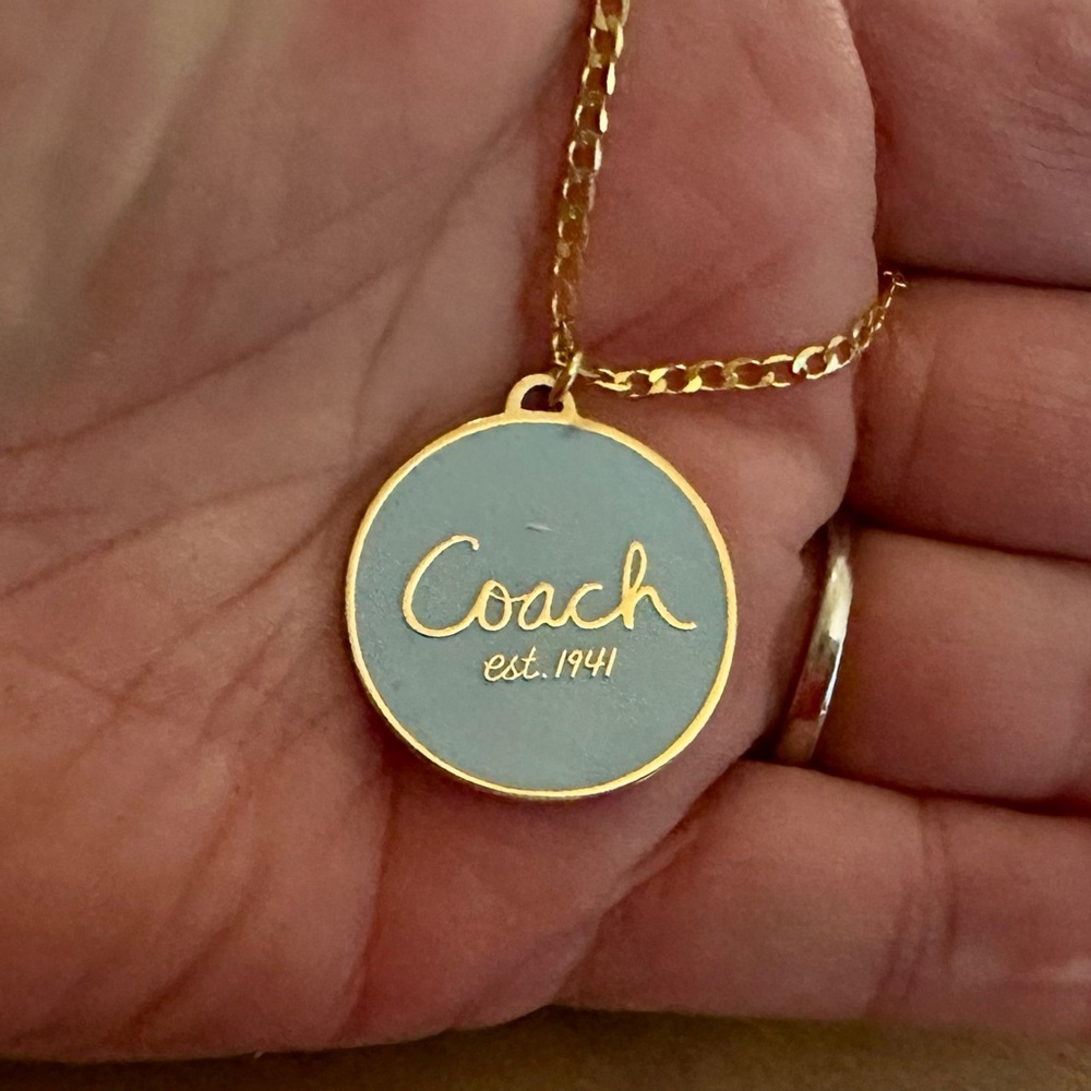 Coach Large Powder Blue Medallion Pendant 18k/.925 Necklace - Picture 5 of 6